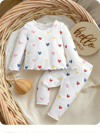 Newborn Baby Girl Outfit With Bow, Graphic Patchwork, Casual Style