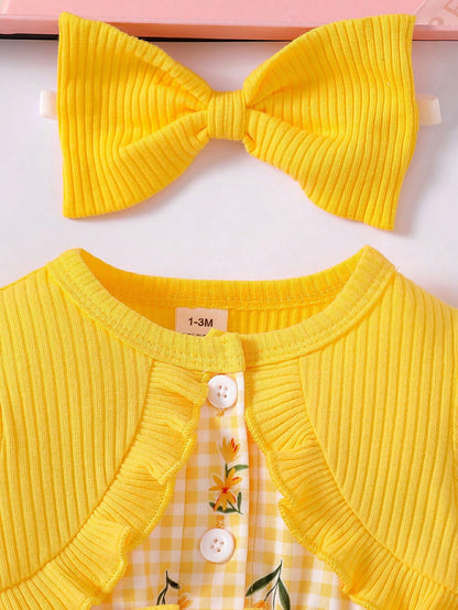 Newborn Baby Girl's Summer Cute Dress&Matching Headband 2 Pieces Set Long Sleeved Floral Clothes
