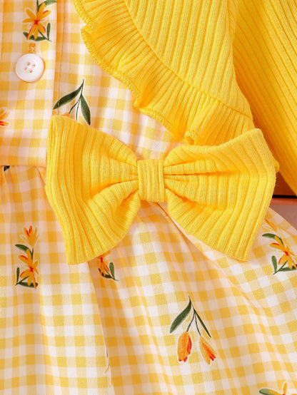Newborn Baby Girl's Summer Cute Dress&Matching Headband 2 Pieces Set Long Sleeved Floral Clothes