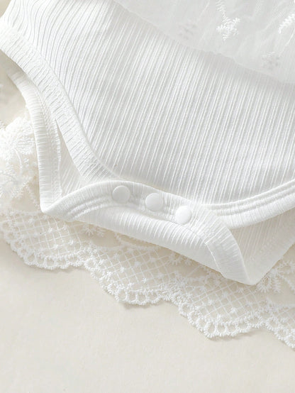 Newborn Baby Girls Summer All White Sweet Princess Lace Bow Floral Embroidery Sleeveless Romper Dress Cute Elegant Christening Baptism Dress Outfit