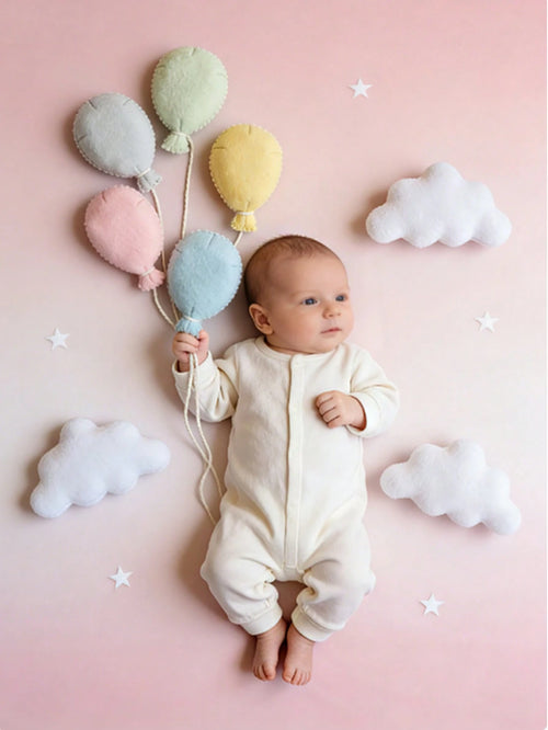 Newborn Photography Props INS Style Felt Balloon Cloud Set Baby Full Month 100 Days Photo Decoration Almond Cookie Colorful Kids Room Decor