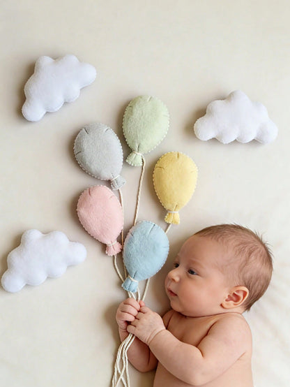 Newborn Photography Props INS Style Felt Balloon Cloud Set Baby Full Month 100 Days Photo Decoration Almond Cookie Colorful Kids Room Decor