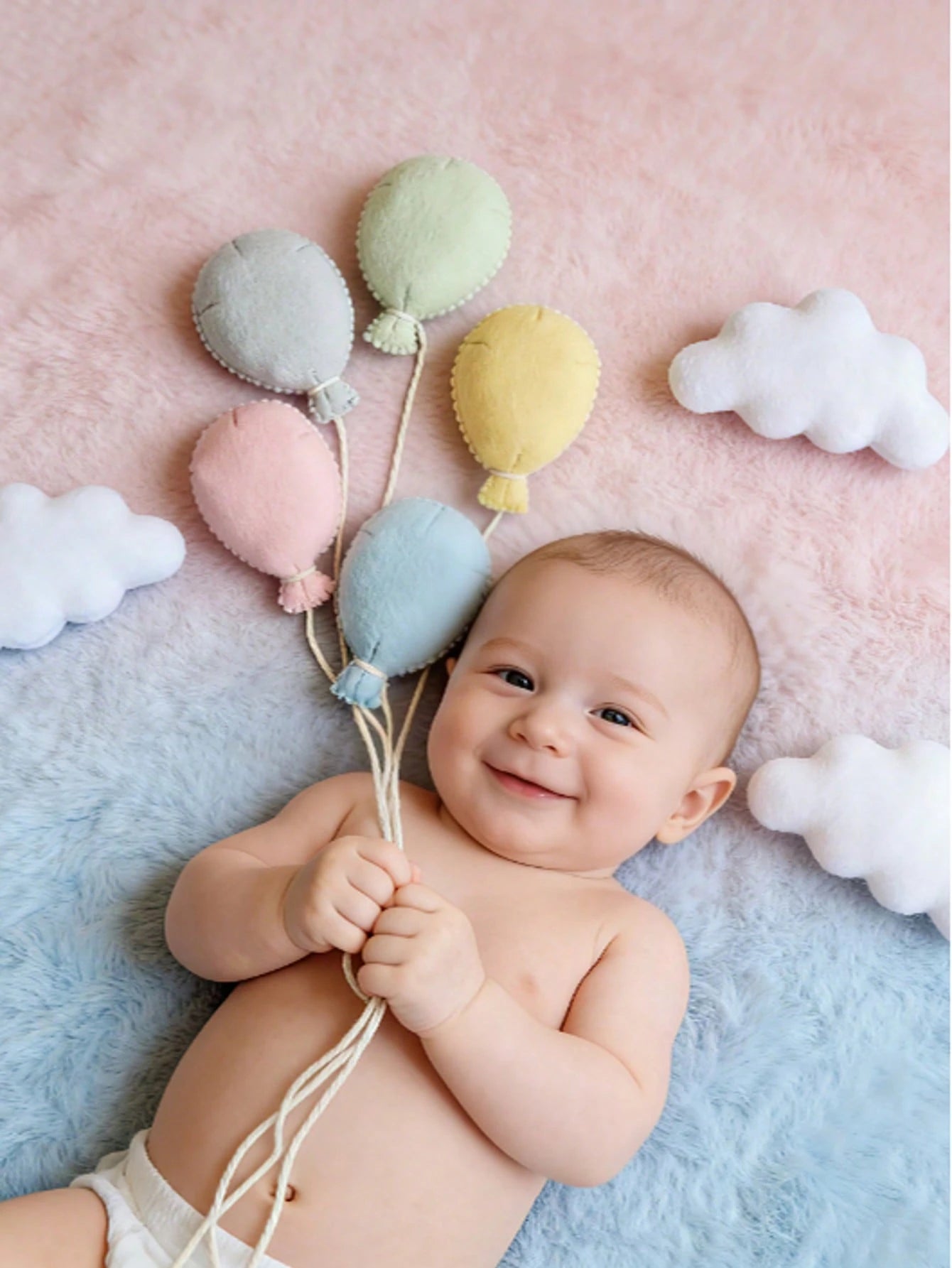 Newborn Photography Props INS Style Felt Balloon Cloud Set Baby Full Month 100 Days Photo Decoration Almond Cookie Colorful Kids Room Decor