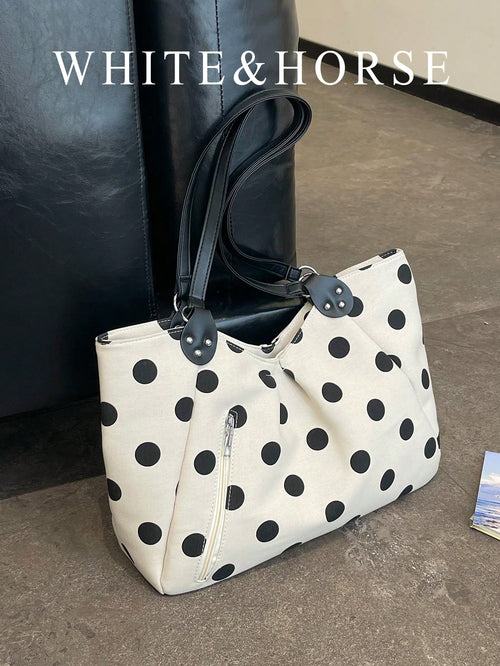 Niche Polka Dot Tote Bag For Women, New Casual Large Capacity Shoulder Bag For Students And Commuting