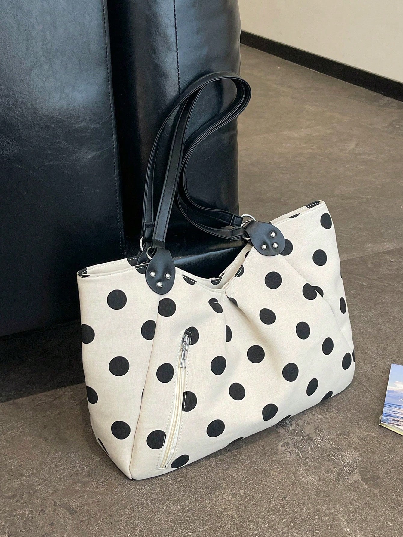 Niche Polka Dot Tote Bag For Women, New Casual Large Capacity Shoulder Bag For Students And Commuting