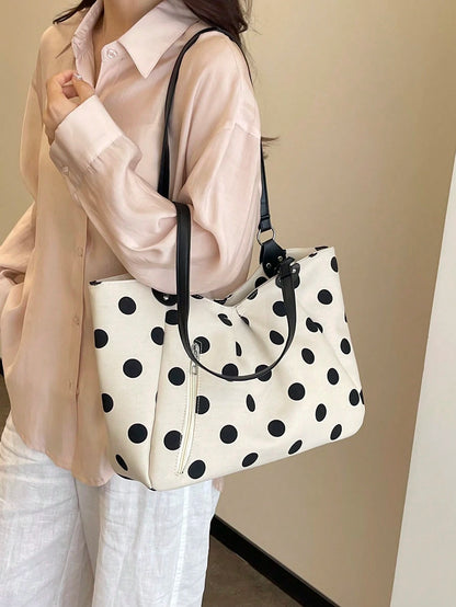 Niche Polka Dot Tote Bag For Women, New Casual Large Capacity Shoulder Bag For Students And Commuting