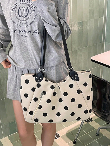 Niche Polka Dot Tote Bag For Women, New Casual Large Capacity Shoulder Bag For Students And Commuting