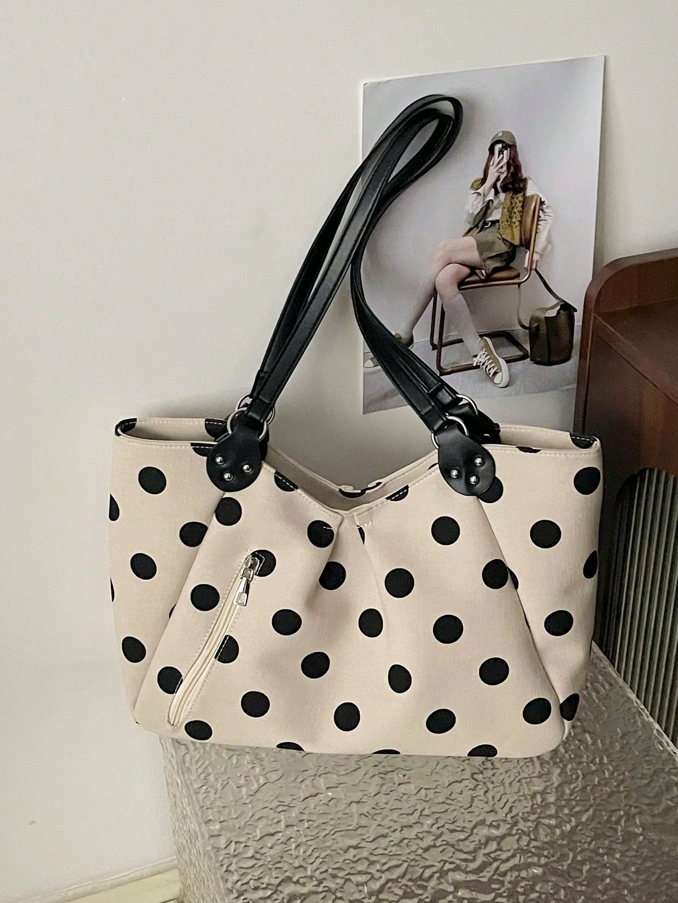 Niche Polka Dot Tote Bag For Women, New Casual Large Capacity Shoulder Bag For Students And Commuting