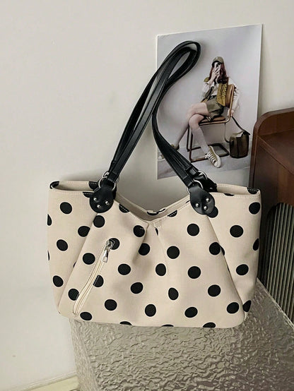 Niche Polka Dot Tote Bag For Women, New Casual Large Capacity Shoulder Bag For Students And Commuting