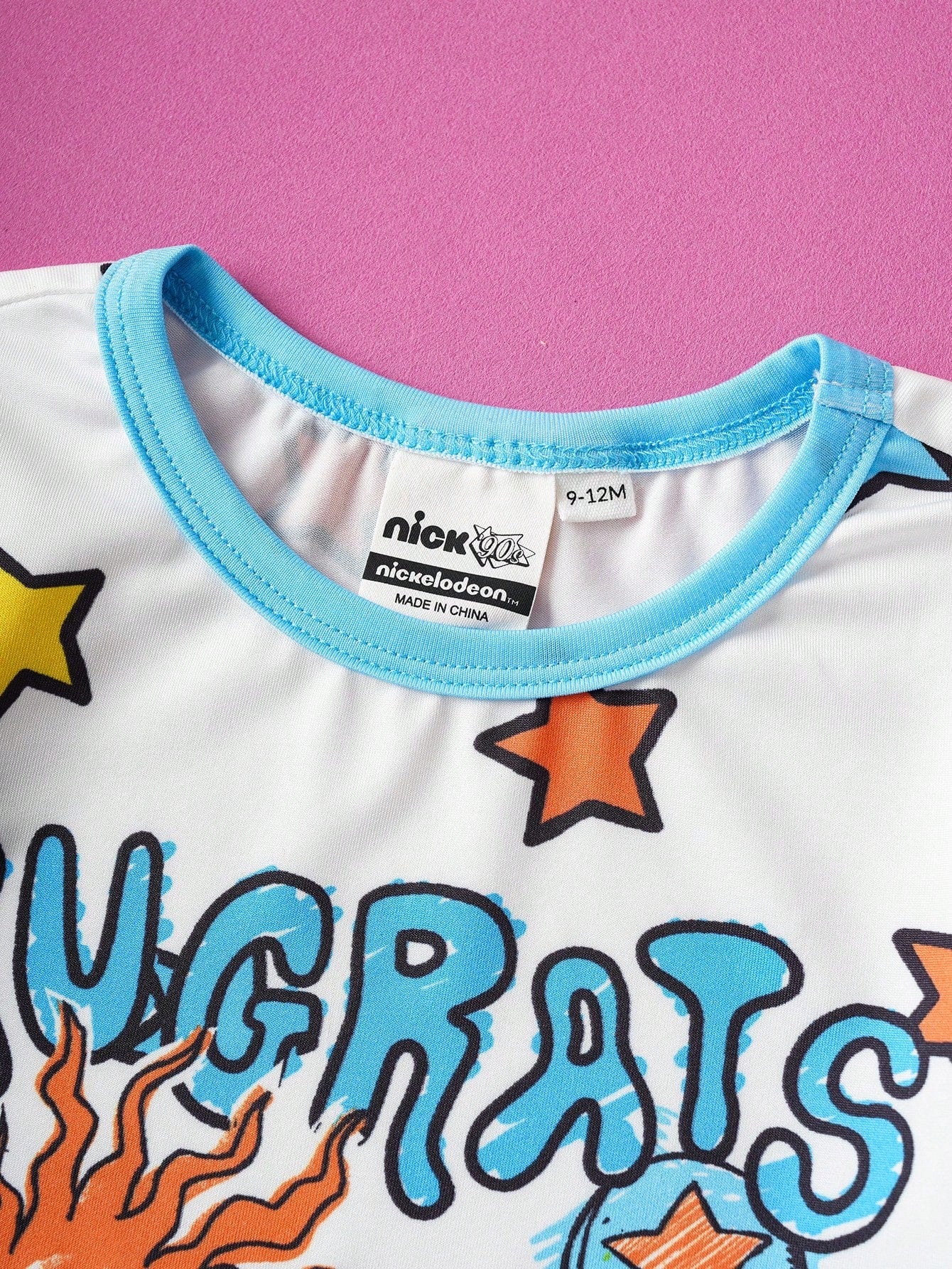 Nick 90s| Baby Boy Cartoon Cute Cartoon Figure Graphic & Colorful Star Print Blue & White Contrast Long Sleeve Jumpsuit, Suitable For Autumn/Winter Fall