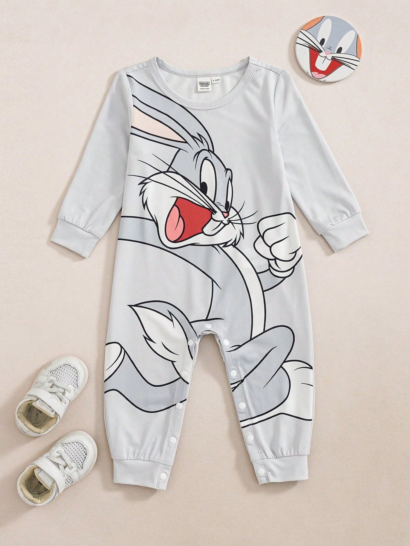 Nick 90s| Baby Boy Cartoon Cute Cartoon Figure Graphic & Colorful Star Print Blue & White Contrast Long Sleeve Jumpsuit, Suitable For Autumn/Winter Fall