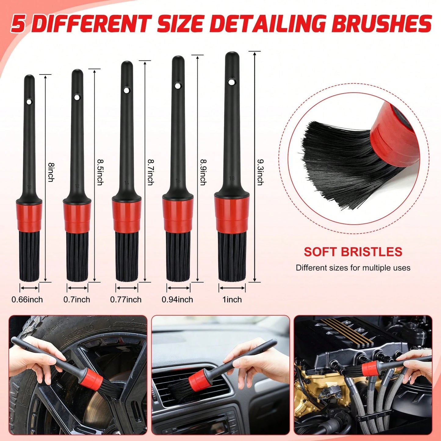 Nilight 15PCS Car Detailing Kit Auto Cleaning Tools Wash Set With Storage Carry Bag Beginners Easy To Use For Interior Exterior Car Care Clean Windshield Dashboard Seat Air Vents Wheels Tires, Red