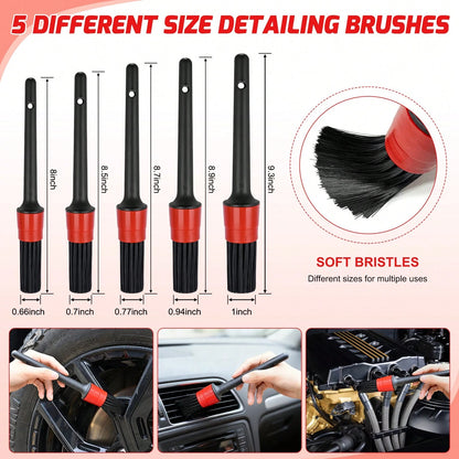 Nilight 15PCS Car Detailing Kit Auto Cleaning Tools Wash Set With Storage Carry Bag Beginners Easy To Use For Interior Exterior Car Care Clean Windshield Dashboard Seat Air Vents Wheels Tires, Red