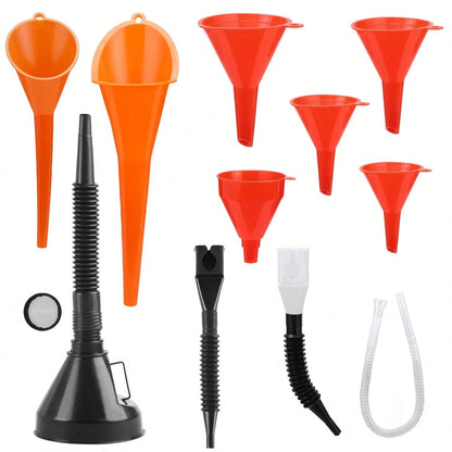 Nilight 4-In-1 Automotive Funnel Set – Durable Wide-Mouth Oil Funnel With Removable Filter &Flexible Long Neck Extensions, Ideal For Engine Oil Change, Gasoline Transfer, Coolant Adding, Compatible Wi