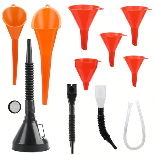 Nilight 4-In-1 Automotive Funnel Set – Durable Wide-Mouth Oil Funnel With Removable Filter &Flexible Long Neck Extensions, Ideal For Engine Oil Change, Gasoline Transfer, Coolant Adding, Compatible Wi