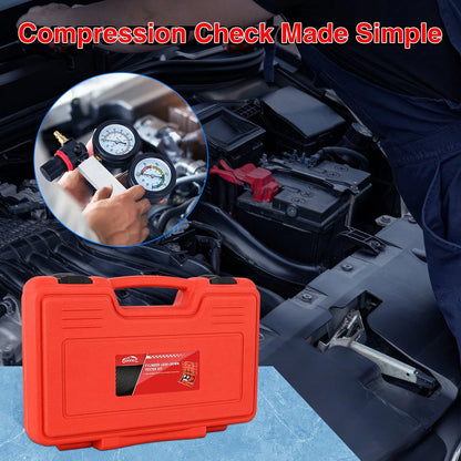 Nilight Cylinder Leak Down Tester Kit- Dual Gauge Engine Diagnostics Tool For Gasoline Cars & Motorcycles- Detects Blown Head Gaskets & Valve Leaks With 10mm 12mm 14mm 18mm Adapters