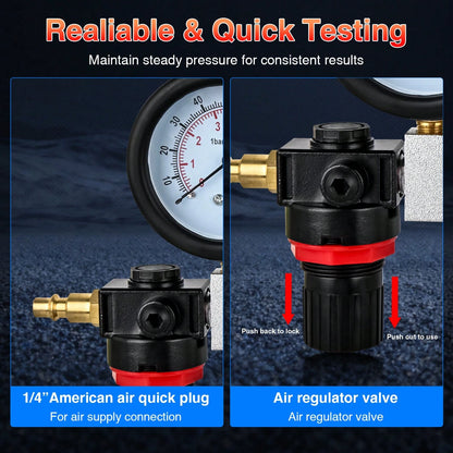 Nilight Cylinder Leak Down Tester Kit- Dual Gauge Engine Diagnostics Tool For Gasoline Cars & Motorcycles- Detects Blown Head Gaskets & Valve Leaks With 10mm 12mm 14mm 18mm Adapters