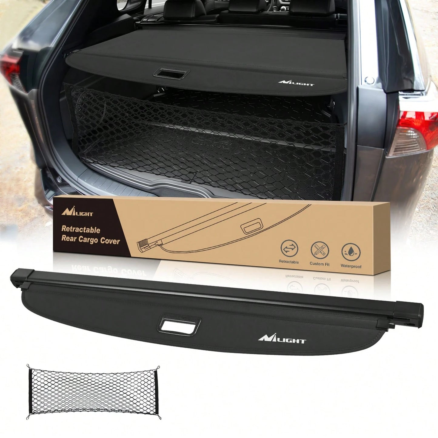 Nilight Trunk Cargo Cover Compatible With Toyota RAV4 Accessories 2019 2020 2021 2022 2023 2024 2025, Retractable Security Shade Rear Cargo Cover, With Trunk Storage Net, 1-Pack