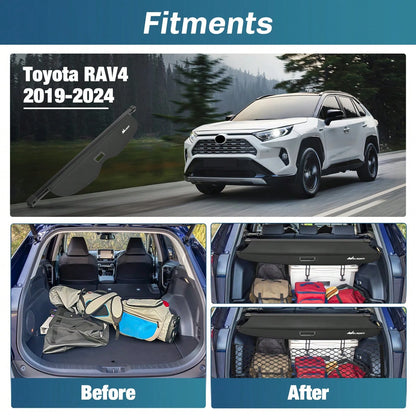 Nilight Trunk Cargo Cover Compatible With Toyota RAV4 Accessories 2019 2020 2021 2022 2023 2024 2025, Retractable Security Shade Rear Cargo Cover, With Trunk Storage Net, 1-Pack