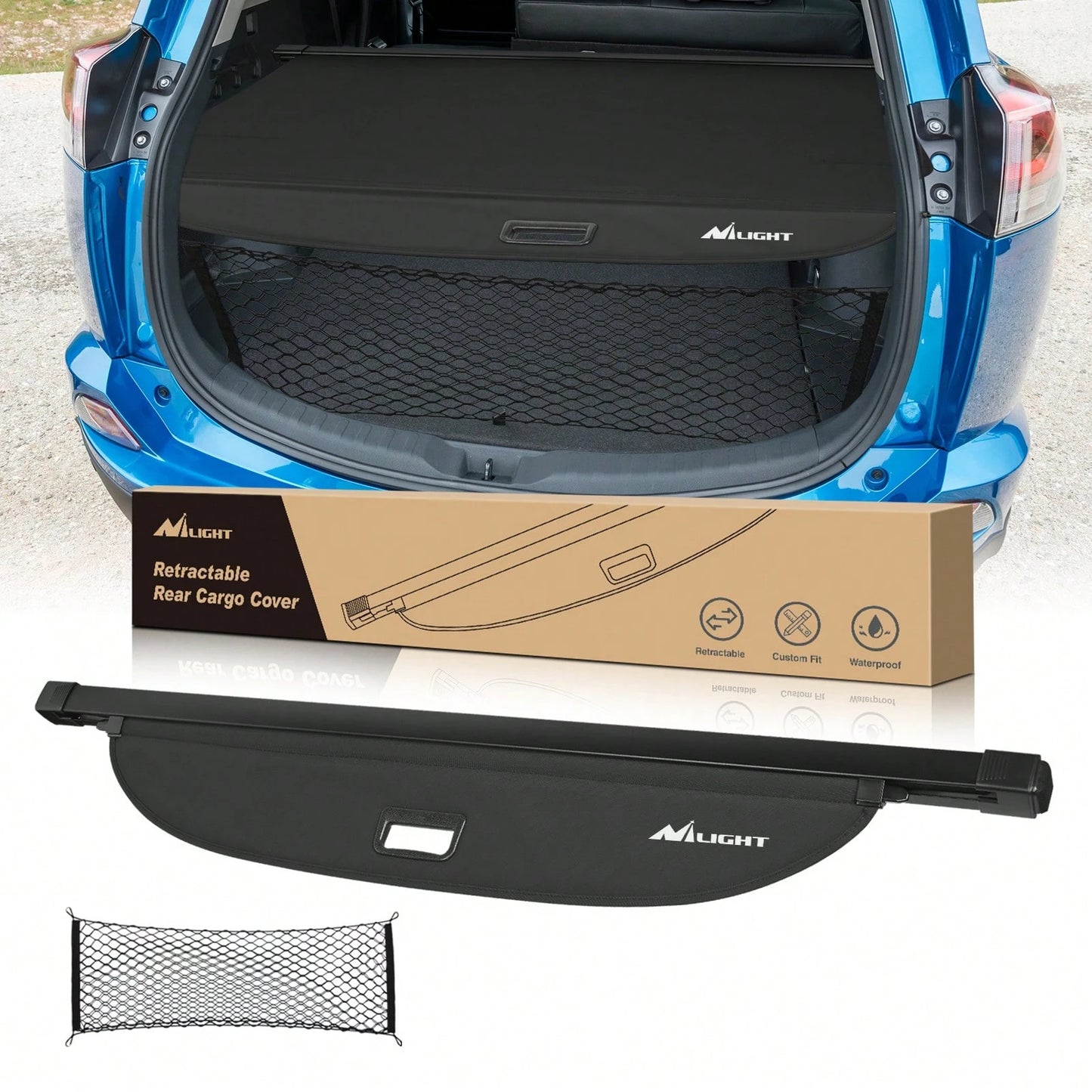 Nilight Trunk Cargo Cover Compatible With Toyota RAV4 Accessories 2019 2020 2021 2022 2023 2024 2025, Retractable Security Shade Rear Cargo Cover, With Trunk Storage Net, 1-Pack