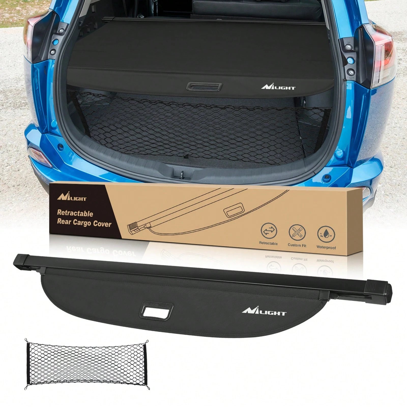 Nilight Trunk Cargo Cover Compatible With Toyota RAV4 Accessories 2019 2020 2021 2022 2023 2024 2025, Retractable Security Shade Rear Cargo Cover, With Trunk Storage Net, 1-Pack