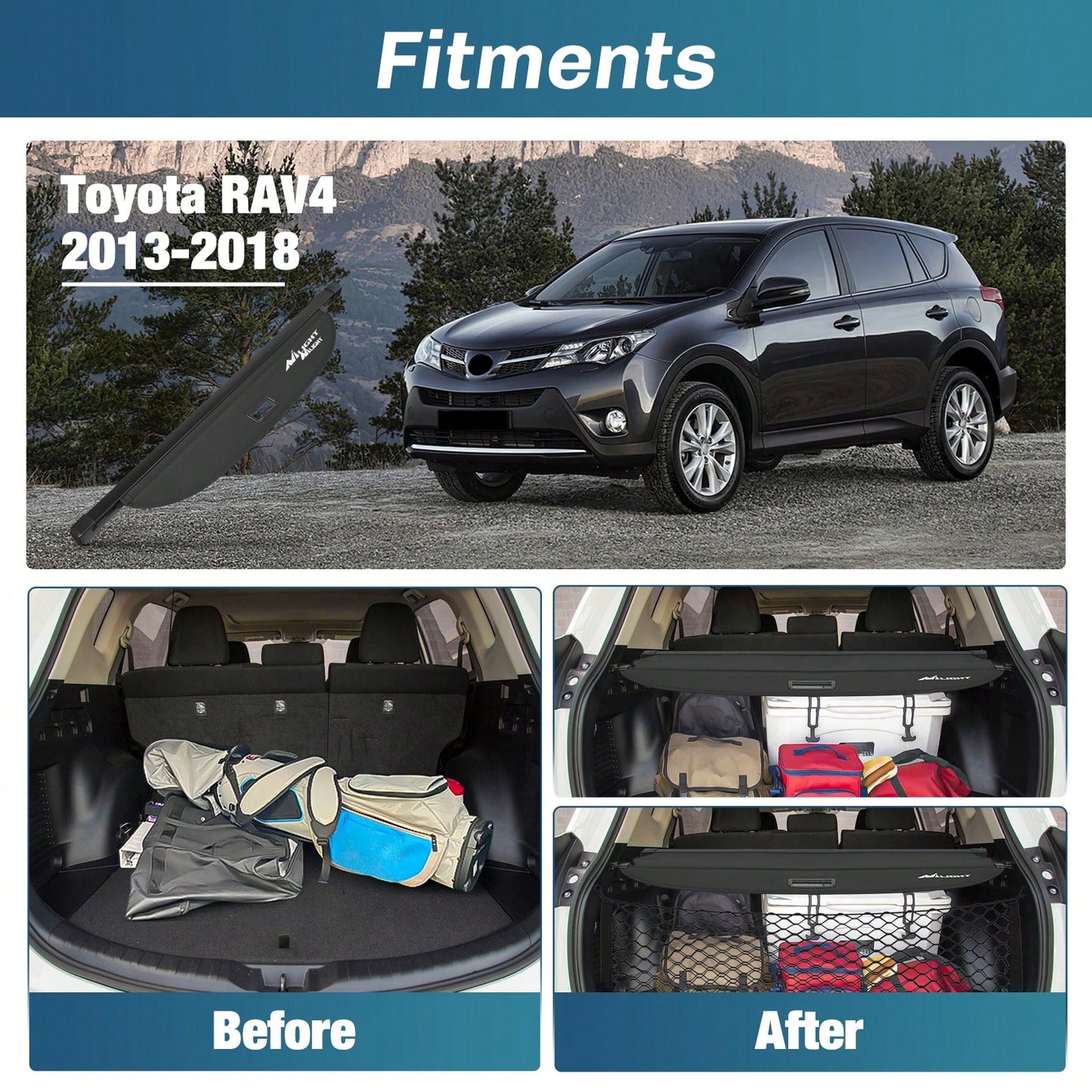 Nilight Trunk Cargo Cover Compatible With Toyota RAV4 Accessories 2019 2020 2021 2022 2023 2024 2025, Retractable Security Shade Rear Cargo Cover, With Trunk Storage Net, 1-Pack