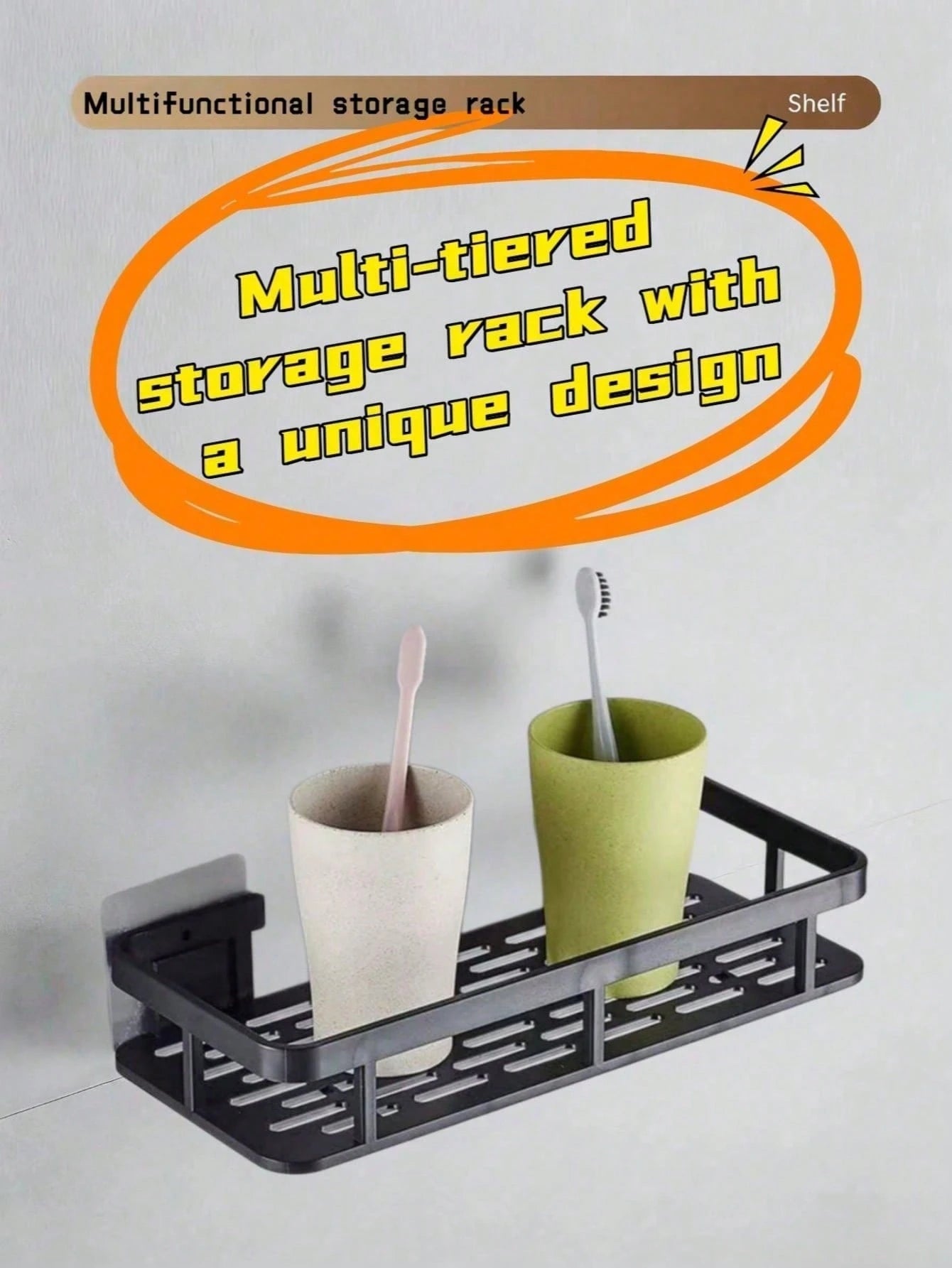 [No Drilling Required] Large Capacity Wall-Mounted Bathroom Storage Rack| Drill-Free Installation, Space-Saving, Easy To Install| Bathroom And Kitchen Hanging Storage Rack, Can Store Toiletries, Cos