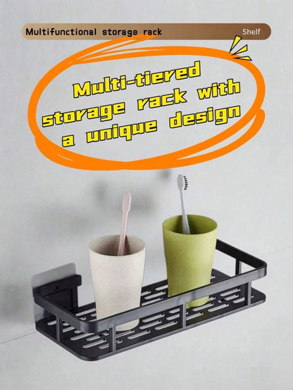[No Drilling Required] Large Capacity Wall-Mounted Bathroom Storage Rack| Drill-Free Installation, Space-Saving, Easy To Install| Bathroom And Kitchen Hanging Storage Rack, Can Store Toiletries, Cos
