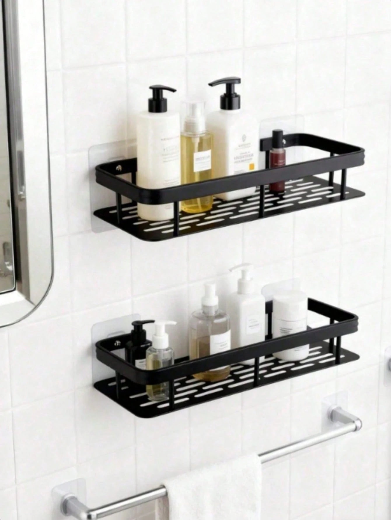 [No Drilling Required] Large Capacity Wall-Mounted Bathroom Storage Rack| Drill-Free Installation, Space-Saving, Easy To Install| Bathroom And Kitchen Hanging Storage Rack, Can Store Toiletries, Cos