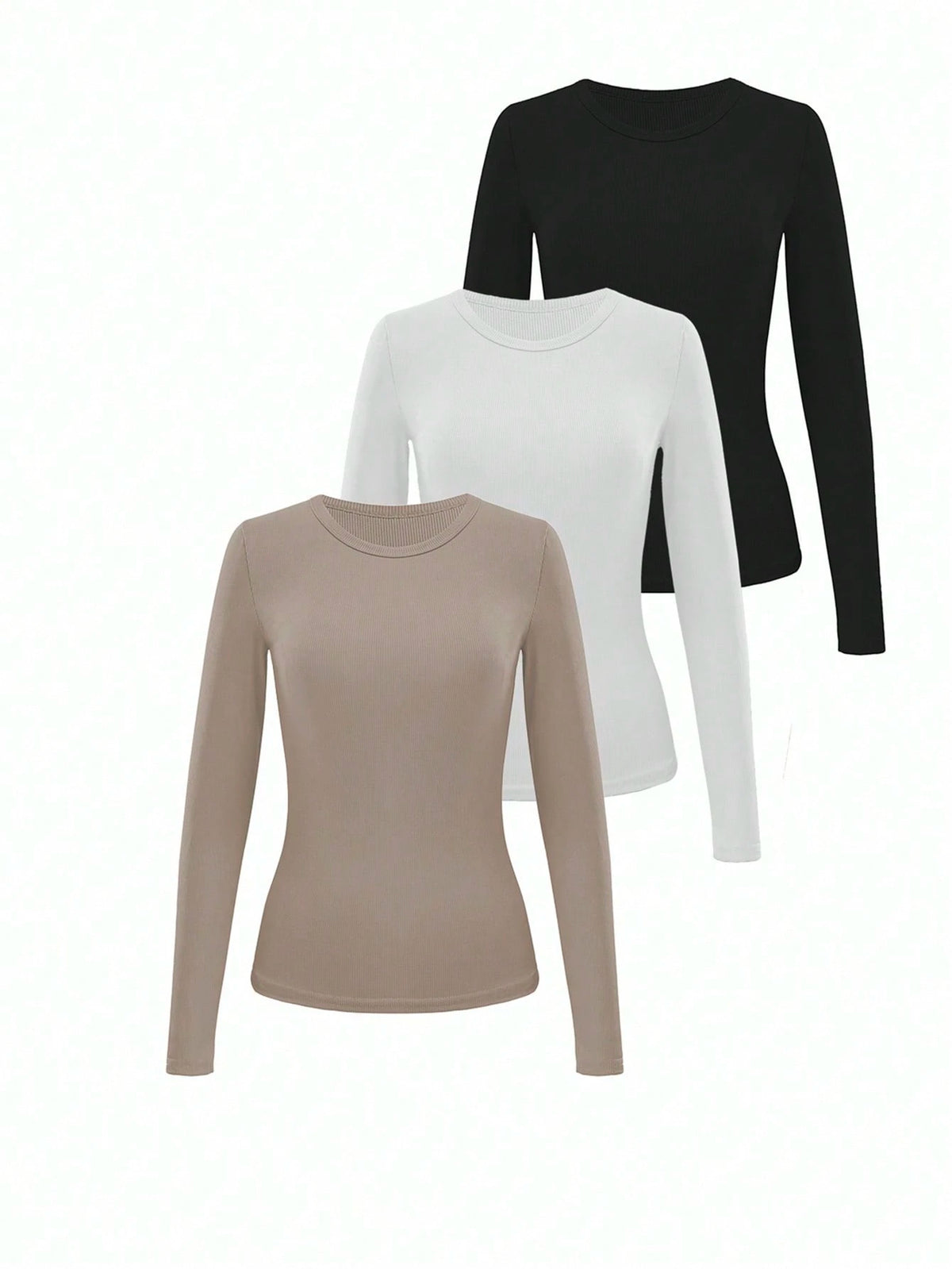 NostaNoir 3pcs Women All-Match Solid Color Slim Fit Long Sleeve T-Shirts, Versatile Fall Cloth For Women