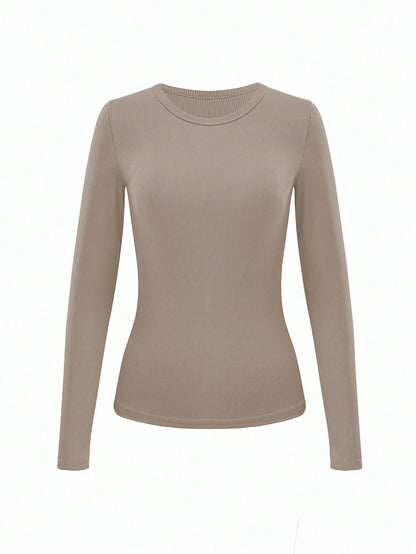 NostaNoir 3pcs Women All-Match Solid Color Slim Fit Long Sleeve T-Shirts, Versatile Fall Cloth For Women