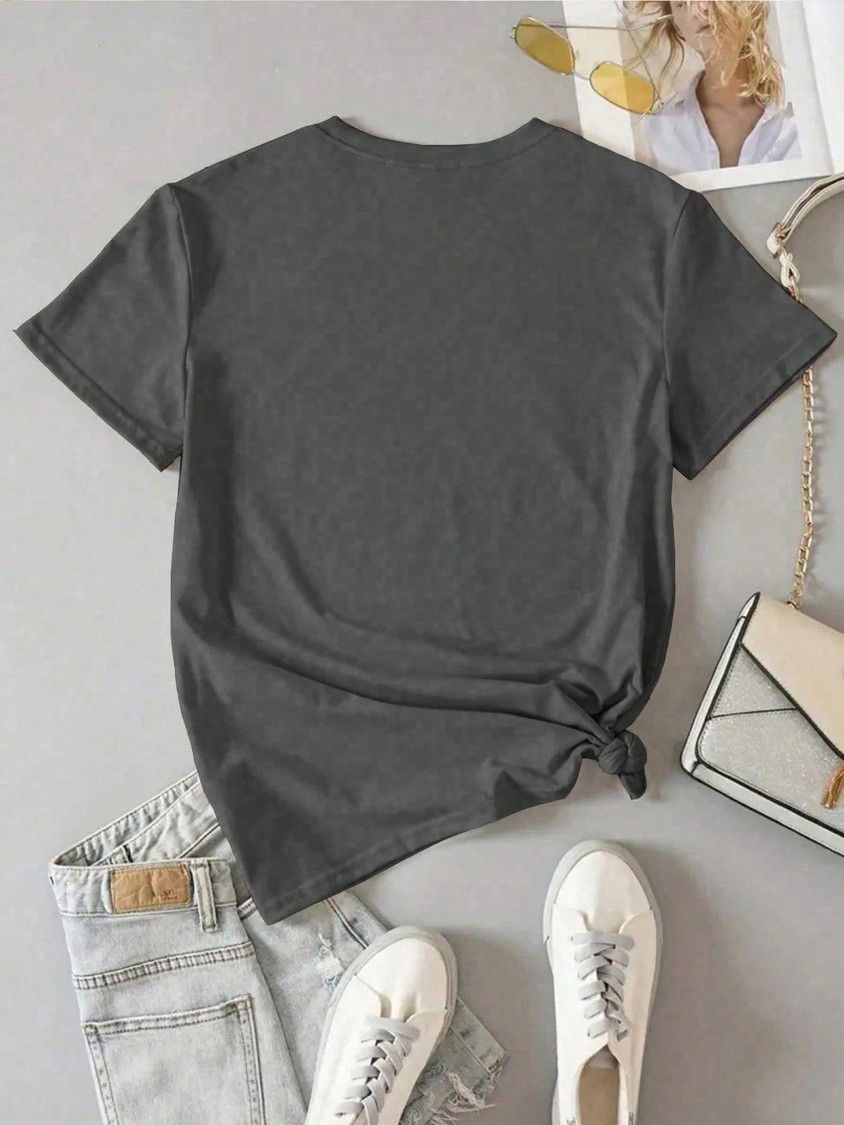 NostaNoir Casual Goose & Tulip Embroidery Short Sleeve T-Shirt, Spring/Summer