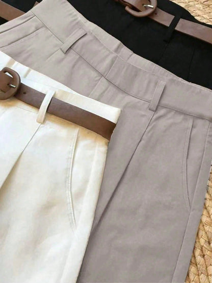 NostaNoir Women's Black White Coffee Shorts Casual Commute Business 3 Pieces Set (Belt Not Included)