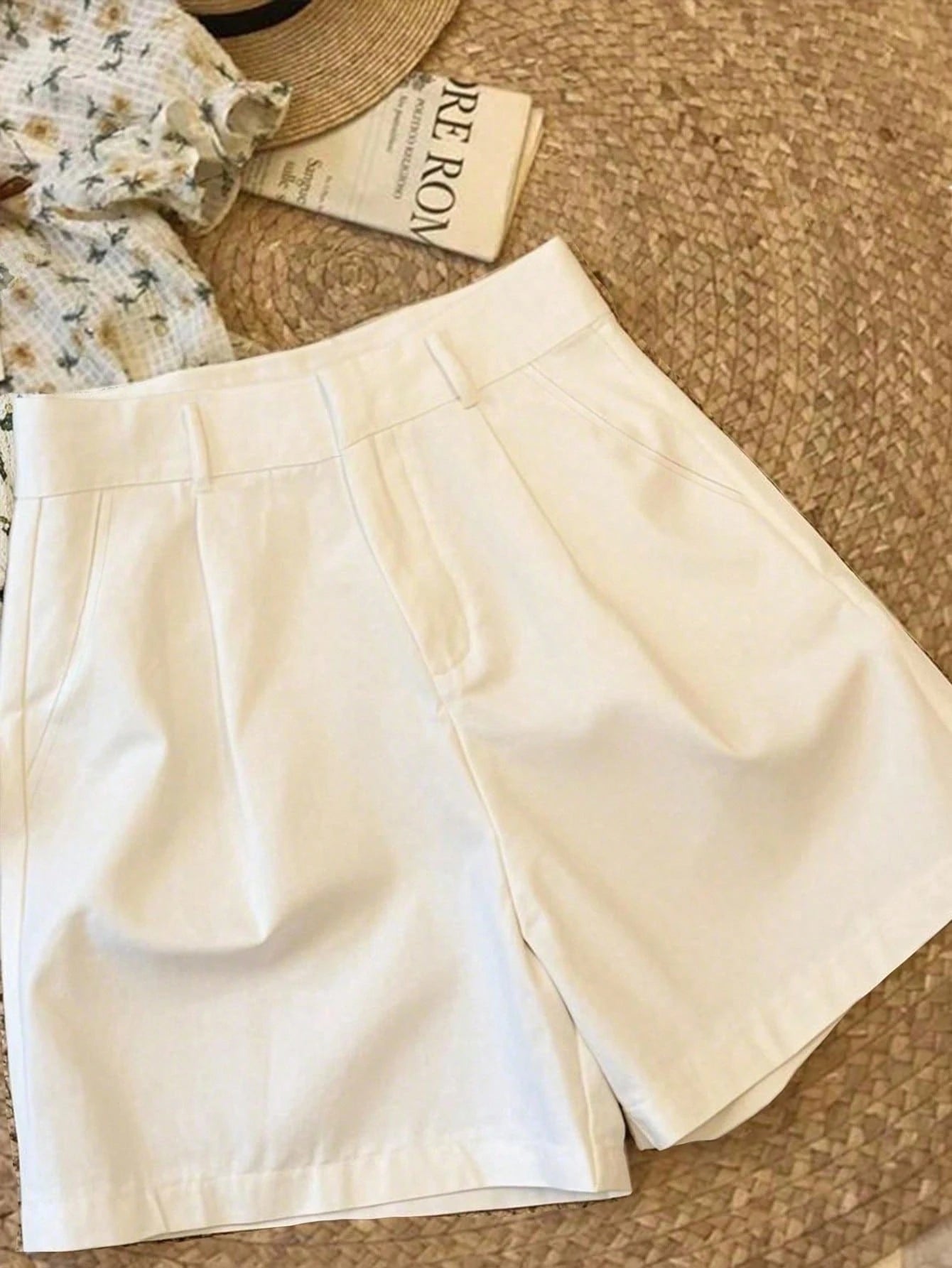 NostaNoir Women's Black White Coffee Shorts Casual Commute Business 3 Pieces Set (Belt Not Included)