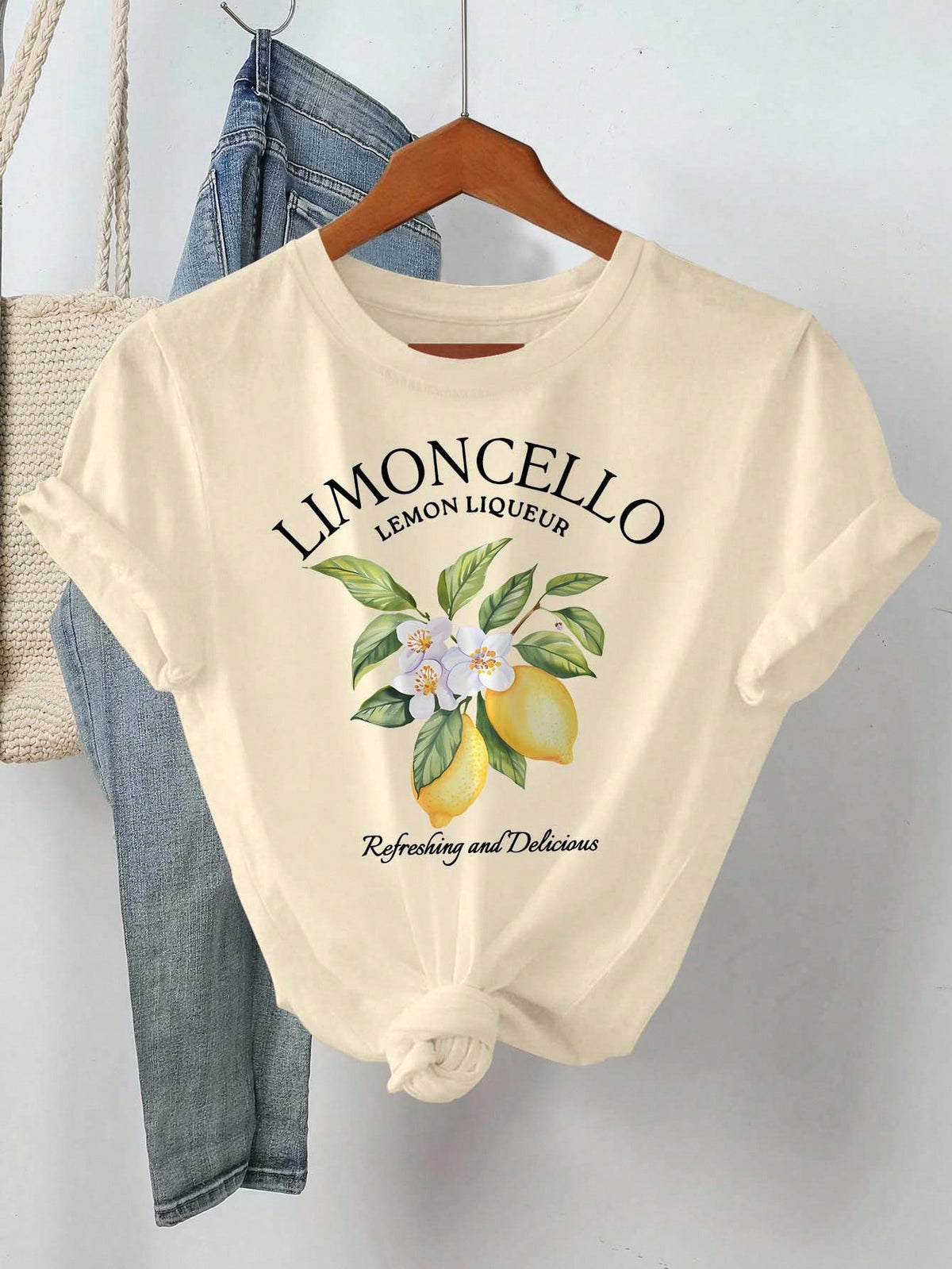 NostaNoir Women's Summer Letter Fruit Printed Round Neck Short Sleeve Casual T-Shirt LIMONCELLO LEMON LIQUEUR Refreshing And Delicious Graphic Tees Women Tops