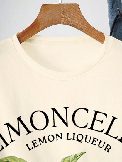 NostaNoir Women's Summer Letter Fruit Printed Round Neck Short Sleeve Casual T-Shirt LIMONCELLO LEMON LIQUEUR Refreshing And Delicious Graphic Tees Women Tops