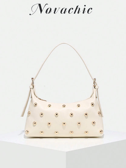 Novachic, 26 New Season, 1pc Rivet Decor, Zipper Closure, Adjustable Strap, Women Underarm Bag, Shoulder Bag. Suitable For Multiple Occasions
