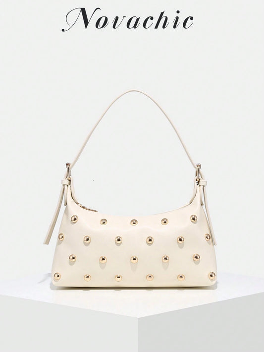Novachic, 26 New Season, 1pc Rivet Decor, Zipper Closure, Adjustable Strap, Women Underarm Bag, Shoulder Bag. Suitable For Multiple Occasions