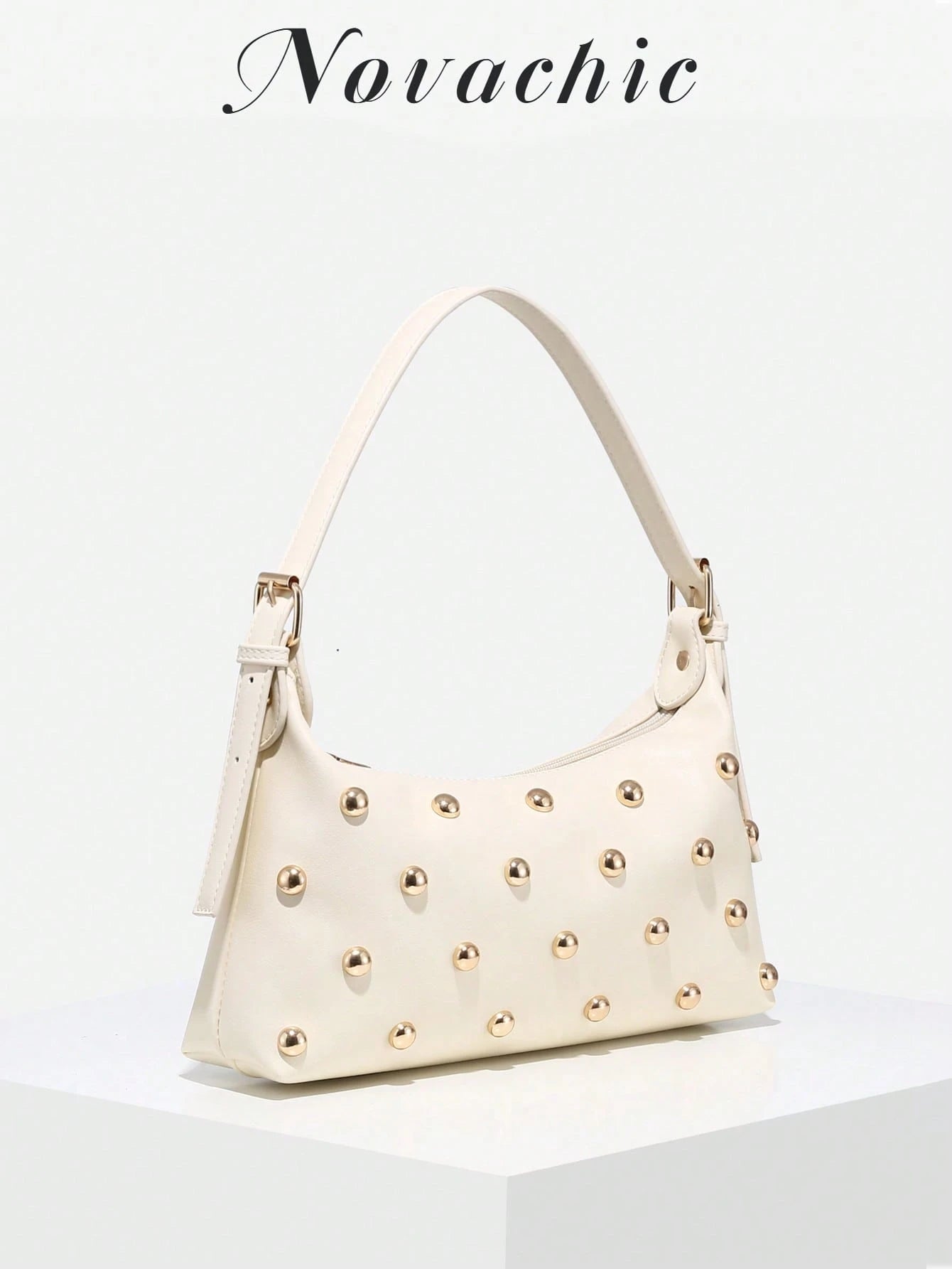 Novachic, 26 New Season, 1pc Rivet Decor, Zipper Closure, Adjustable Strap, Women Underarm Bag, Shoulder Bag. Suitable For Multiple Occasions