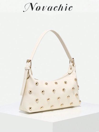 Novachic, 26 New Season, 1pc Rivet Decor, Zipper Closure, Adjustable Strap, Women Underarm Bag, Shoulder Bag. Suitable For Multiple Occasions