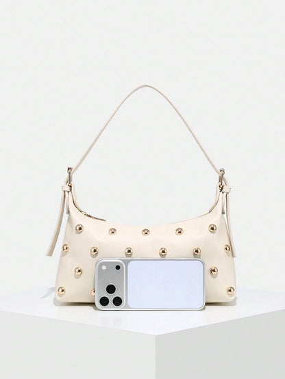 Novachic, 26 New Season, 1pc Rivet Decor, Zipper Closure, Adjustable Strap, Women Underarm Bag, Shoulder Bag. Suitable For Multiple Occasions