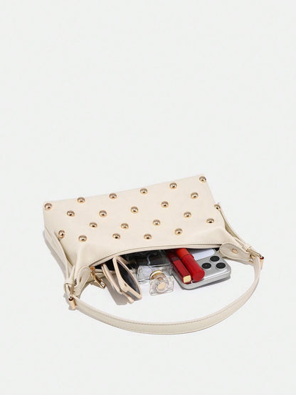 Novachic, 26 New Season, 1pc Rivet Decor, Zipper Closure, Adjustable Strap, Women Underarm Bag, Shoulder Bag. Suitable For Multiple Occasions