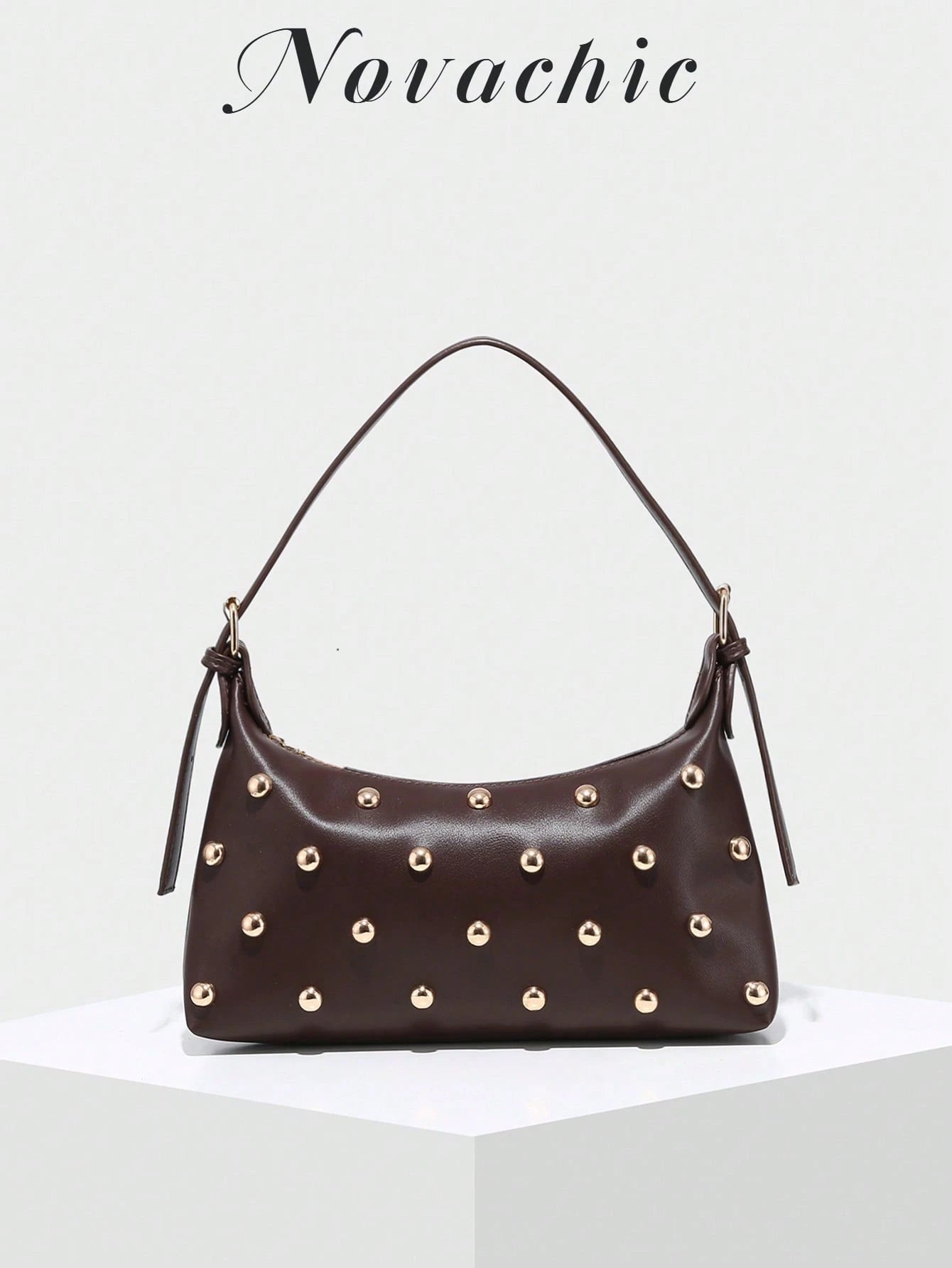 Novachic, 26 New Season, 1pc Rivet Decor, Zipper Closure, Adjustable Strap, Women Underarm Bag, Shoulder Bag. Suitable For Multiple Occasions