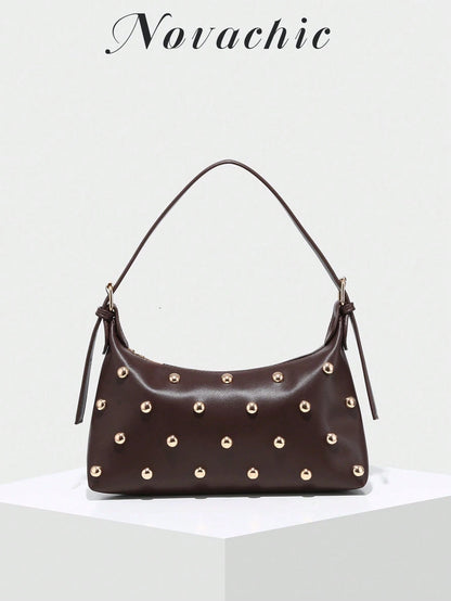 Novachic, 26 New Season, 1pc Rivet Decor, Zipper Closure, Adjustable Strap, Women Underarm Bag, Shoulder Bag. Suitable For Multiple Occasions