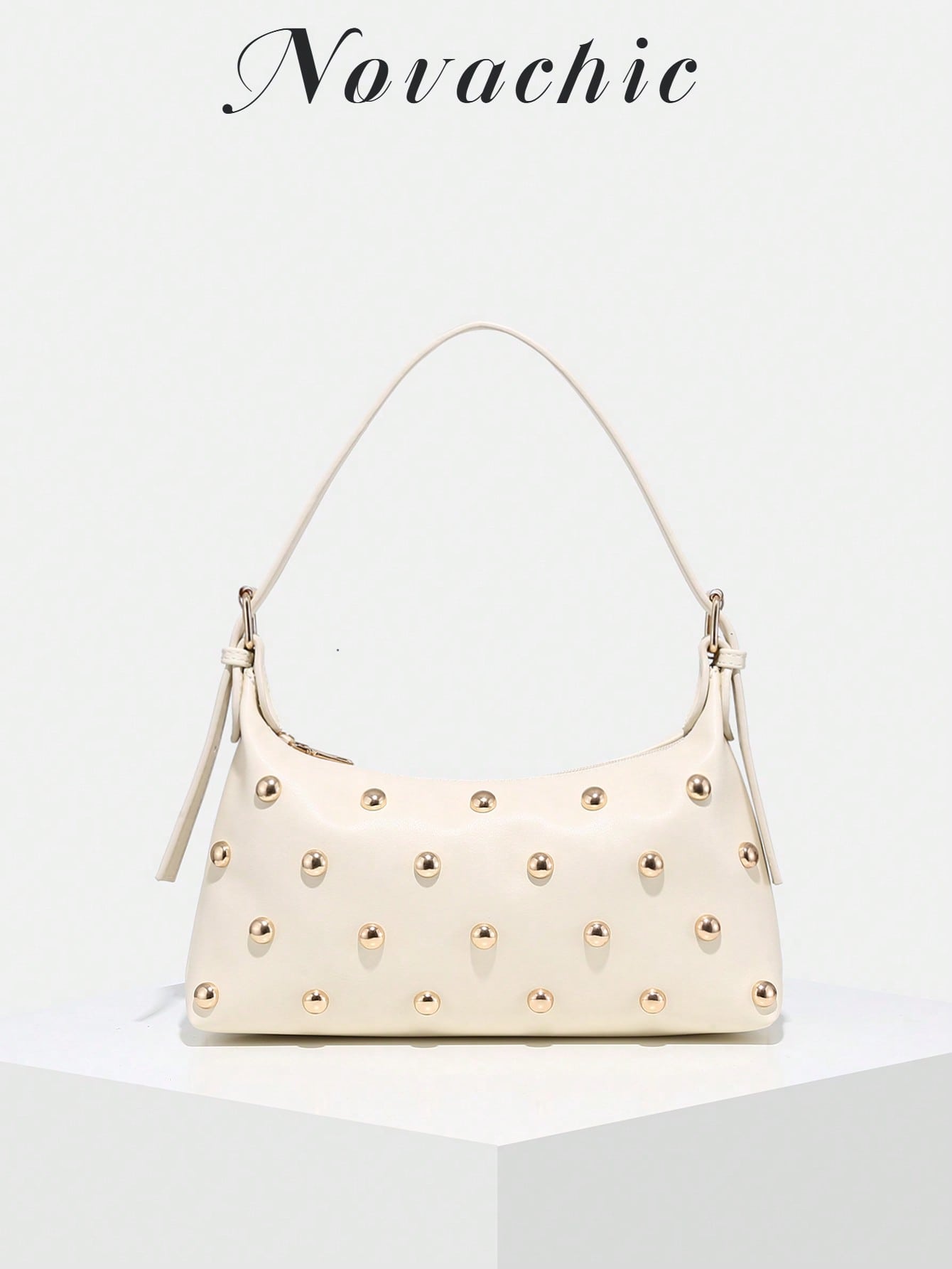 Novachic, 26 New Season, 1pc Rivet Decor, Zipper Closure, Adjustable Strap, Women Underarm Bag, Shoulder Bag. Suitable For Multiple Occasions