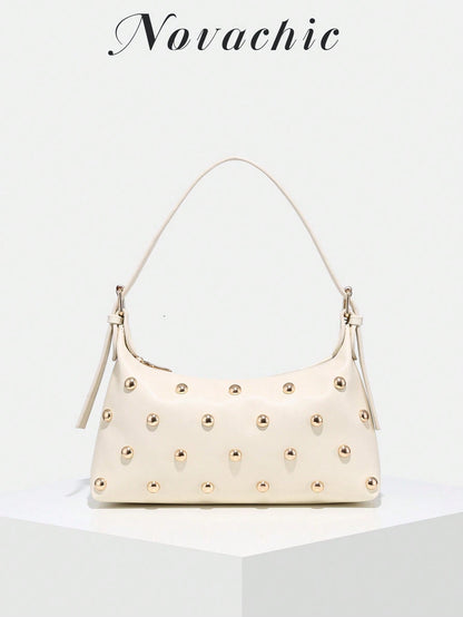 Novachic, 26 New Season, 1pc Rivet Decor, Zipper Closure, Adjustable Strap, Women Underarm Bag, Shoulder Bag. Suitable For Multiple Occasions