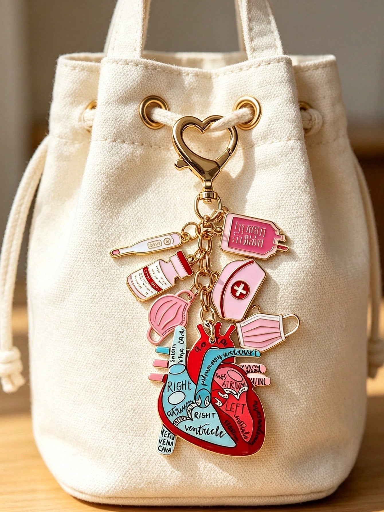 Nurse Doctor Theme Pendant, Acrylic Double-Sided Heart Pattern, Nurse Theme Pink Heart-Shaped Keychain, Women's Decorative Pendant With Clasp, Perfect Gift For International Nurses Day, Classic Style