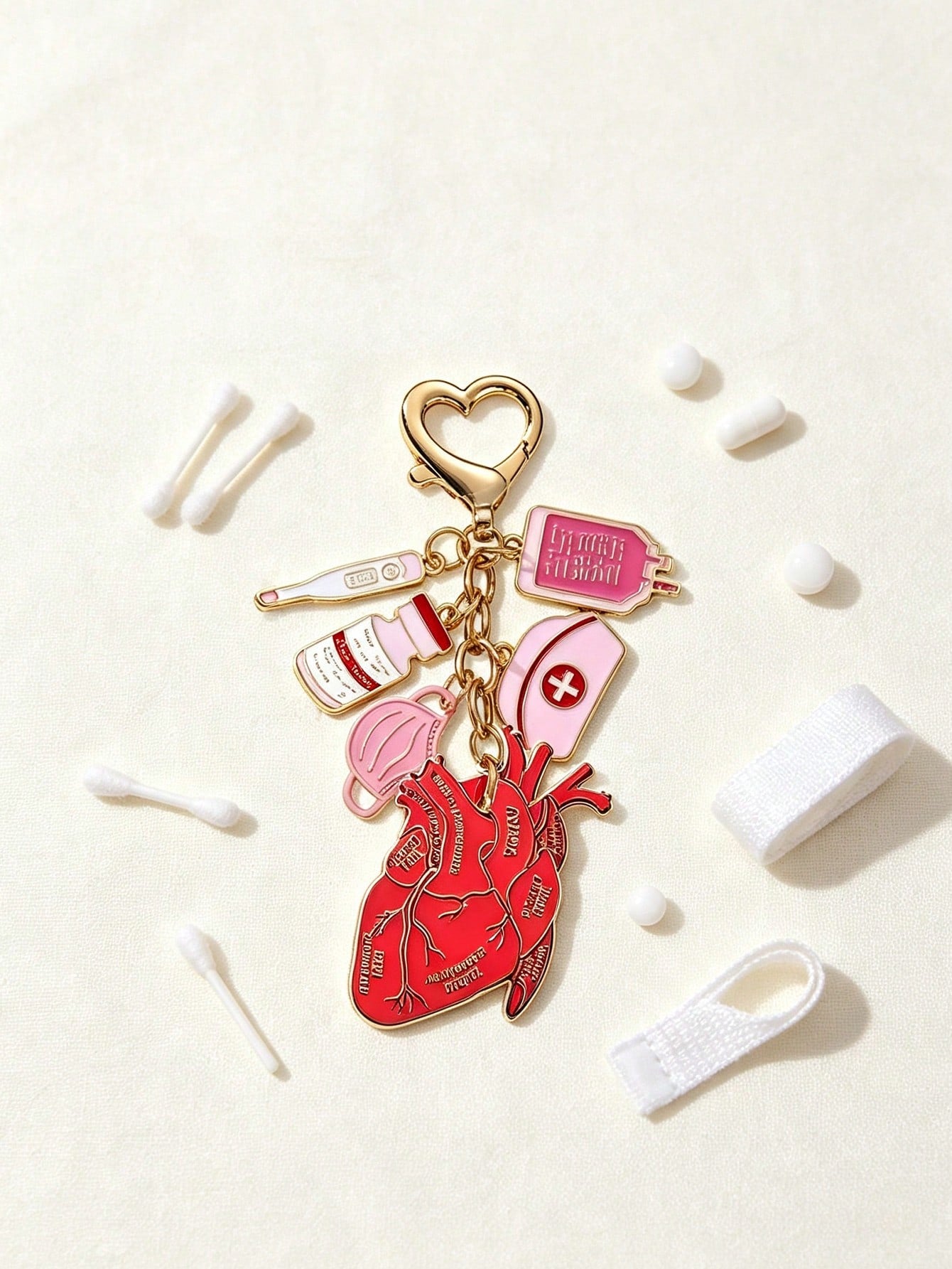 Nurse Doctor Theme Pendant, Acrylic Double-Sided Heart Pattern, Nurse Theme Pink Heart-Shaped Keychain, Women's Decorative Pendant With Clasp, Perfect Gift For International Nurses Day, Classic Style