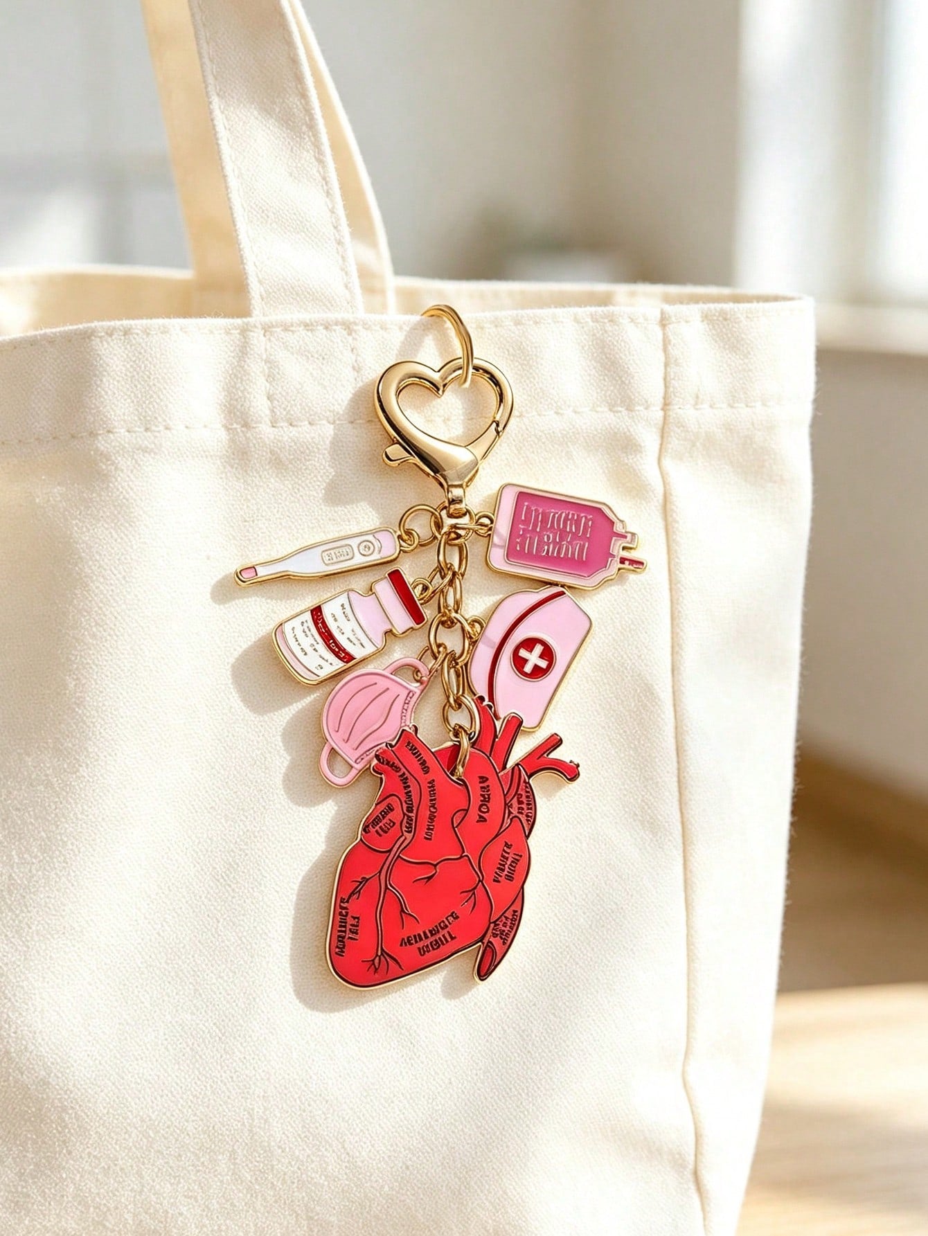 Nurse Doctor Theme Pendant, Acrylic Double-Sided Heart Pattern, Nurse Theme Pink Heart-Shaped Keychain, Women's Decorative Pendant With Clasp, Perfect Gift For International Nurses Day, Classic Style