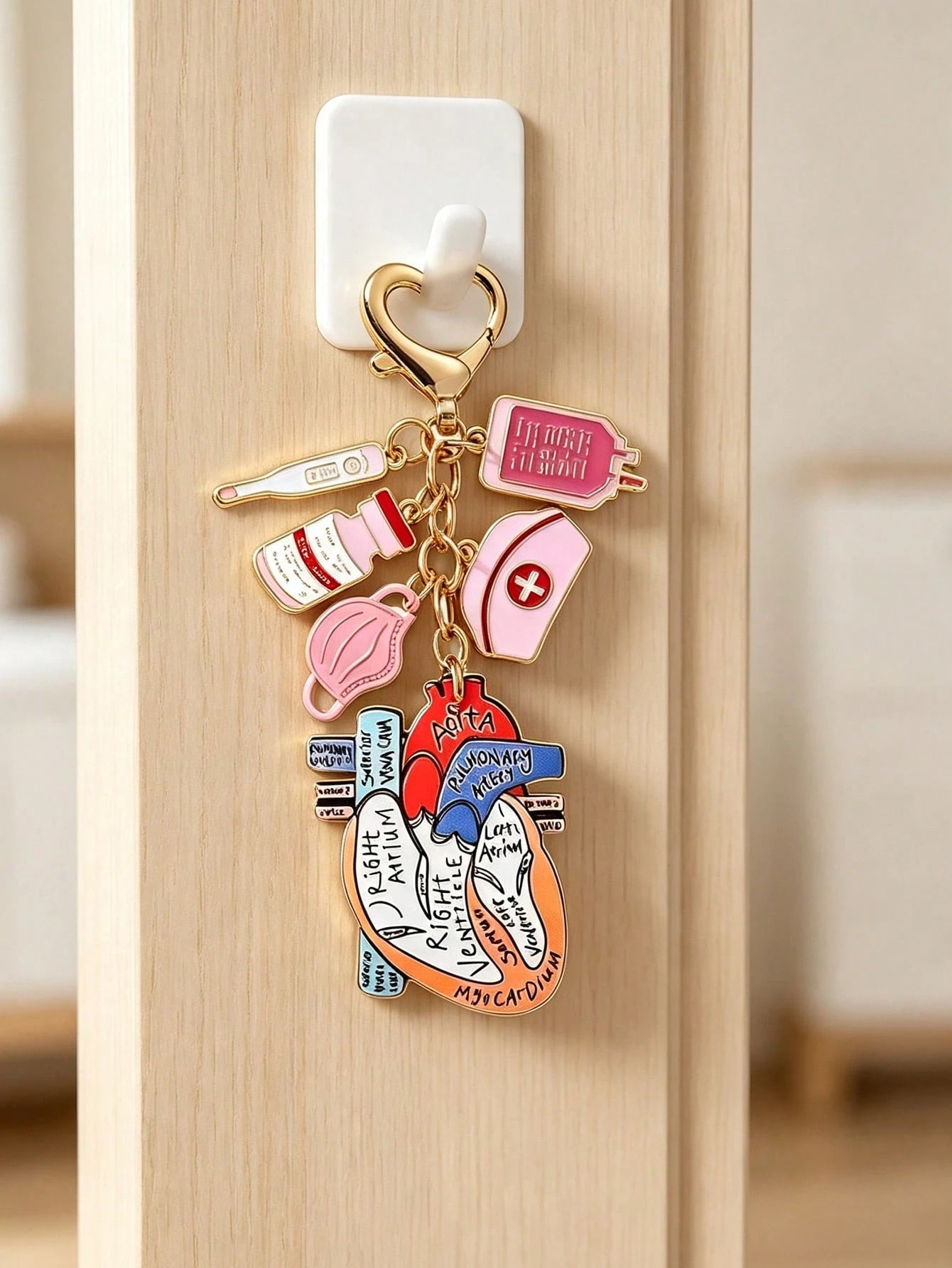 Nurse Doctor Theme Pendant, Acrylic Double-Sided Heart Pattern, Nurse Theme Pink Heart-Shaped Keychain, Women's Decorative Pendant With Clasp, Perfect Gift For International Nurses Day, Classic Style